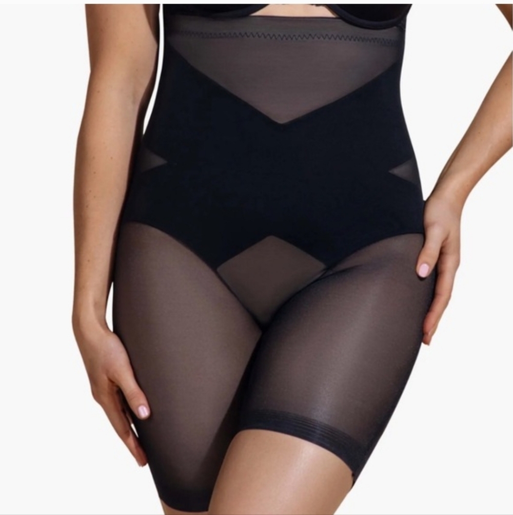NWT Honeylove M SuperPower Short Shapewear Boned Mesh Compression Sheer Black
